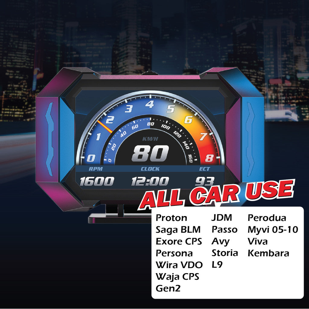 OTP-P25 Car OBD OBD2 Meter Speedometer Gauge H025 GPS HUD Water Temp Turbo Proton Honda Perodua Toyota Nissan Mitsubishi