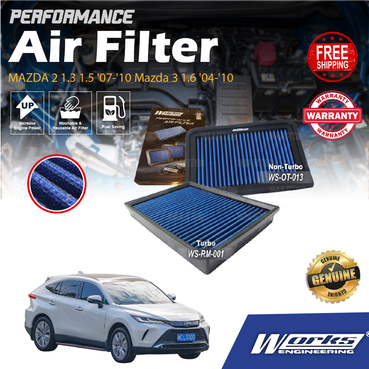 Works Engineering Drop In Air Filter Toyota Harrier XU60 '13-'21 Turbo Non-turbo Element Enjin Engin Penapis Udara