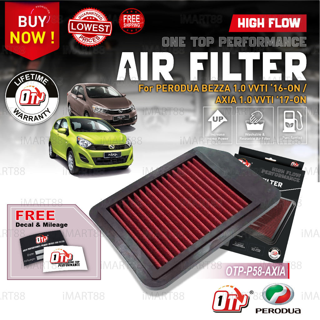 OTP Washable Drop In Air Filter Performance Perodua AXIA BEZZA 1.3 1.5 ARUZ VIVA New Old MYVI KENARI KELISA ALZA