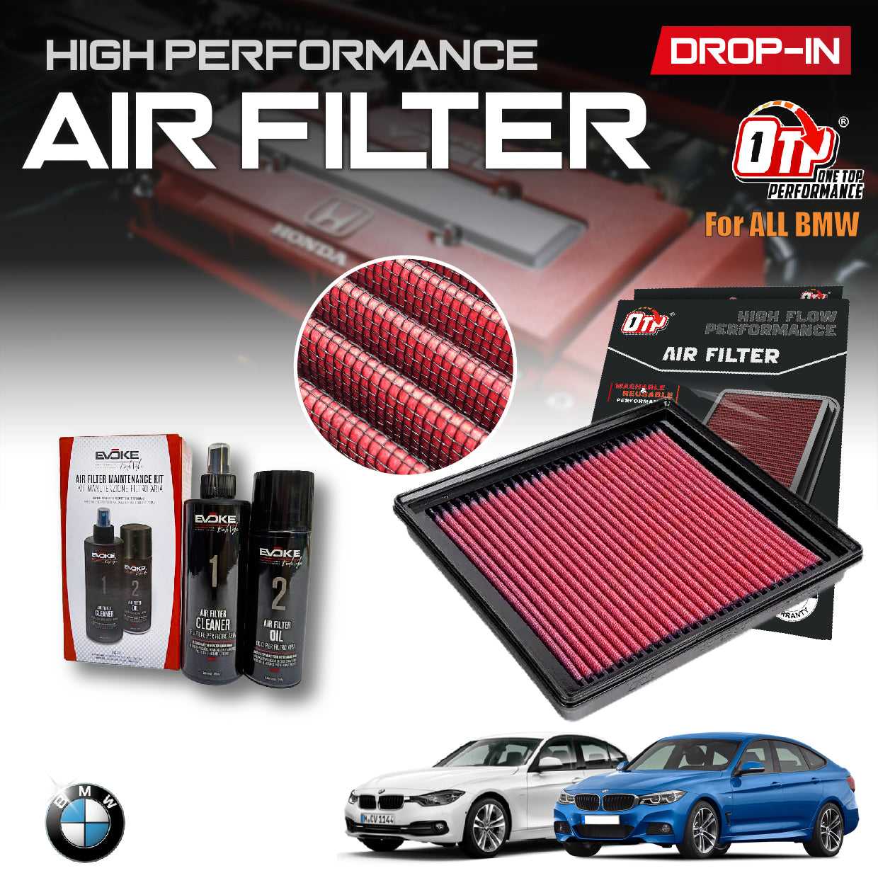 OTP Drop In Air Filter BMW 1 2 3 4 SERIES GT 428i 316i F20 F25 F30 F31 F36 Performance Engine 13718507320 LX2077