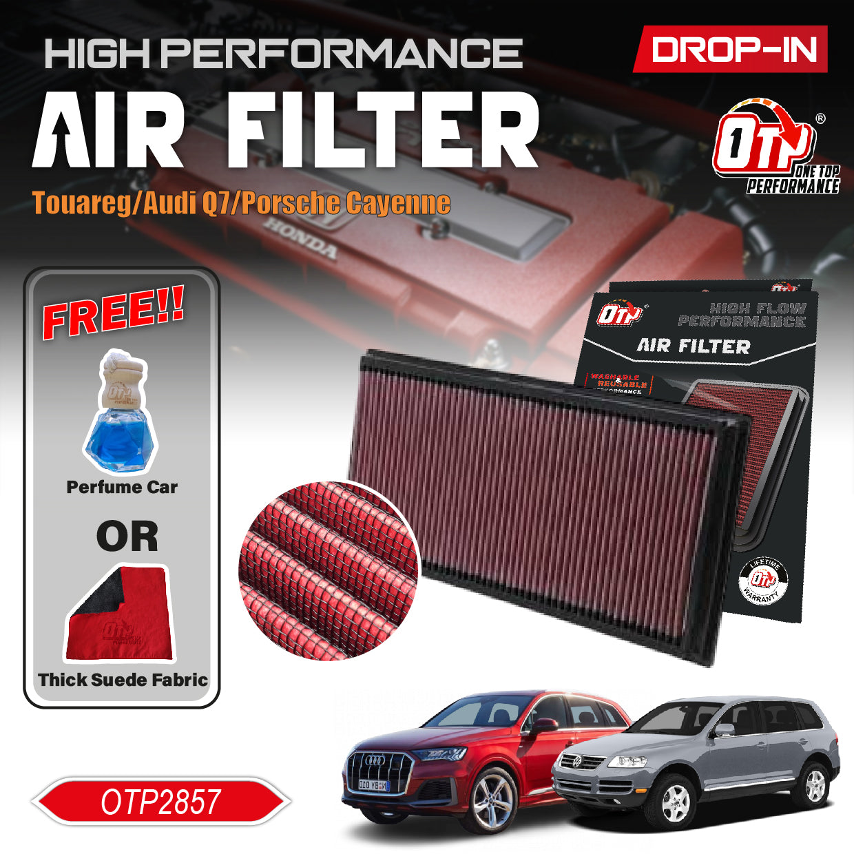OTP Performance Drop In Air Filter Porsche Cayenne 03-14 Audi Q7 VW Touareg TT Range Rover 33-2857 Penapis Enjin