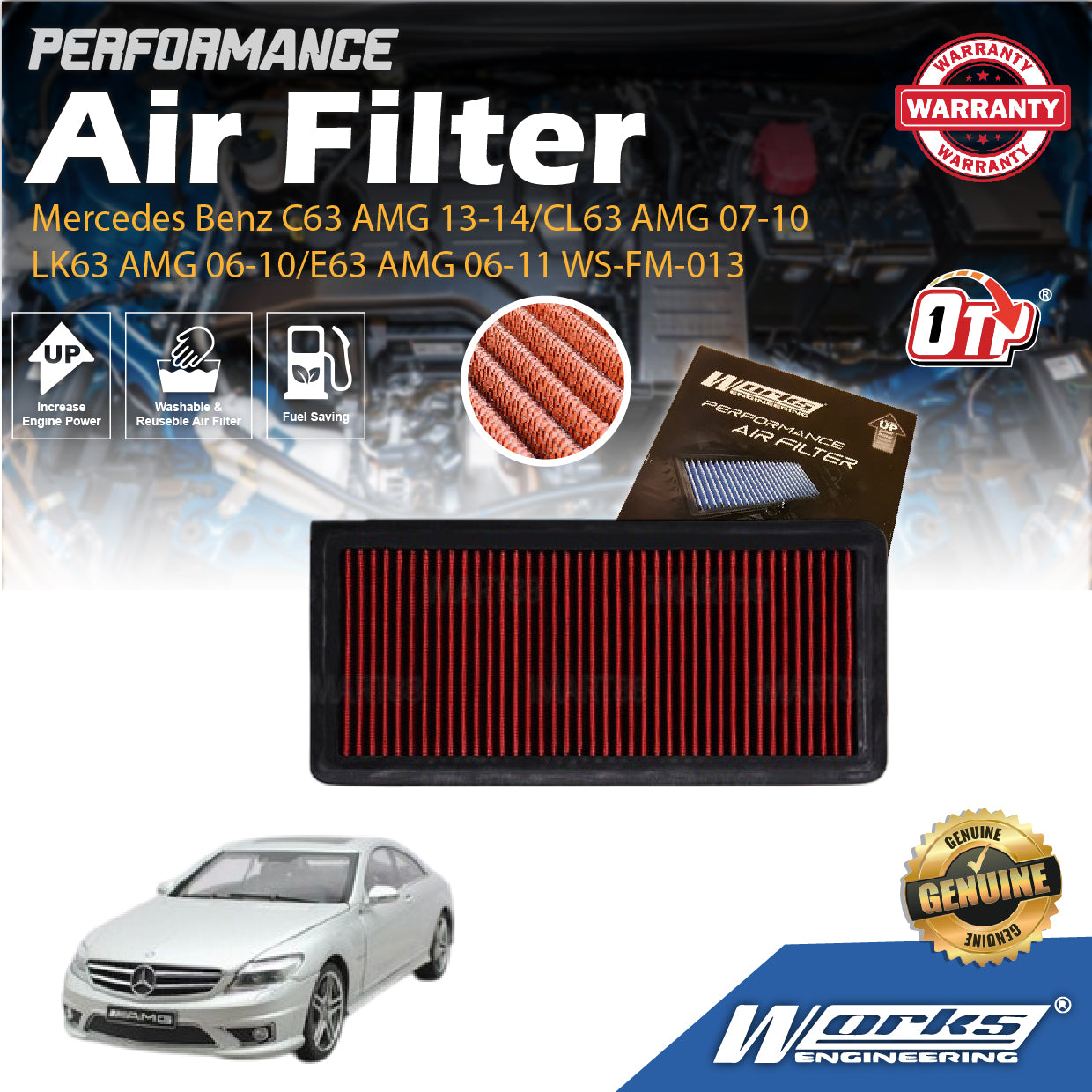 Works Engineering Air Filter For Mercedes Benz C63 AMG 13-14/CL63 AMG 07-10 CLK63 AMG 06-10/E63 AMG 06-11 WS-FM-013