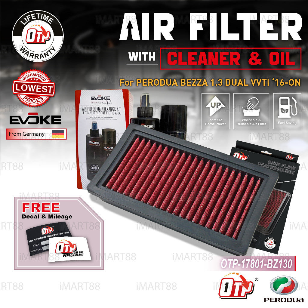 OTP Washable Drop In Air Filter Performance Perodua Perodua BEZZA 1.3 Dual VVTI 16-ON Element Enjin Engin Penapis