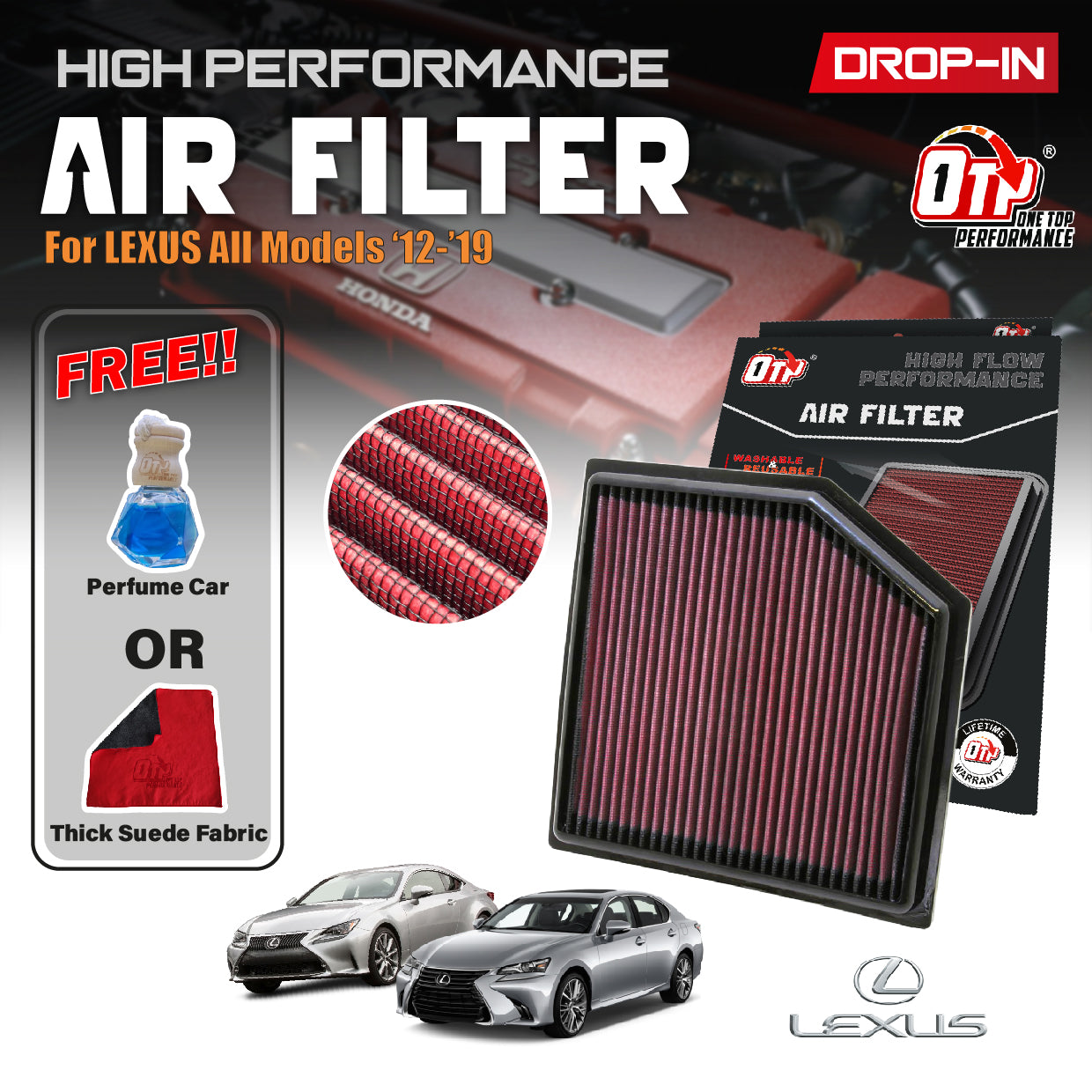 OTP WASHABLE DROP IN AIR FILTER TOYOTA VELLFIRE ALPHARD AGH30 MARK X LEXUS IS250 IS300 RC300 GS460 GS300