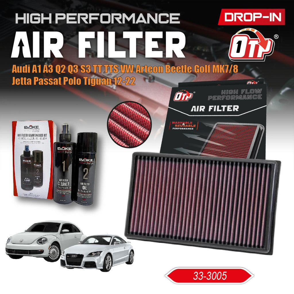 OTP Performance Drop in Air Filter Audi A1 A3 Q2 Q3 S3 TT TTS VW Arteon Beetle Golf MK7/8 Jetta Passat Polo Tiguan 12-22