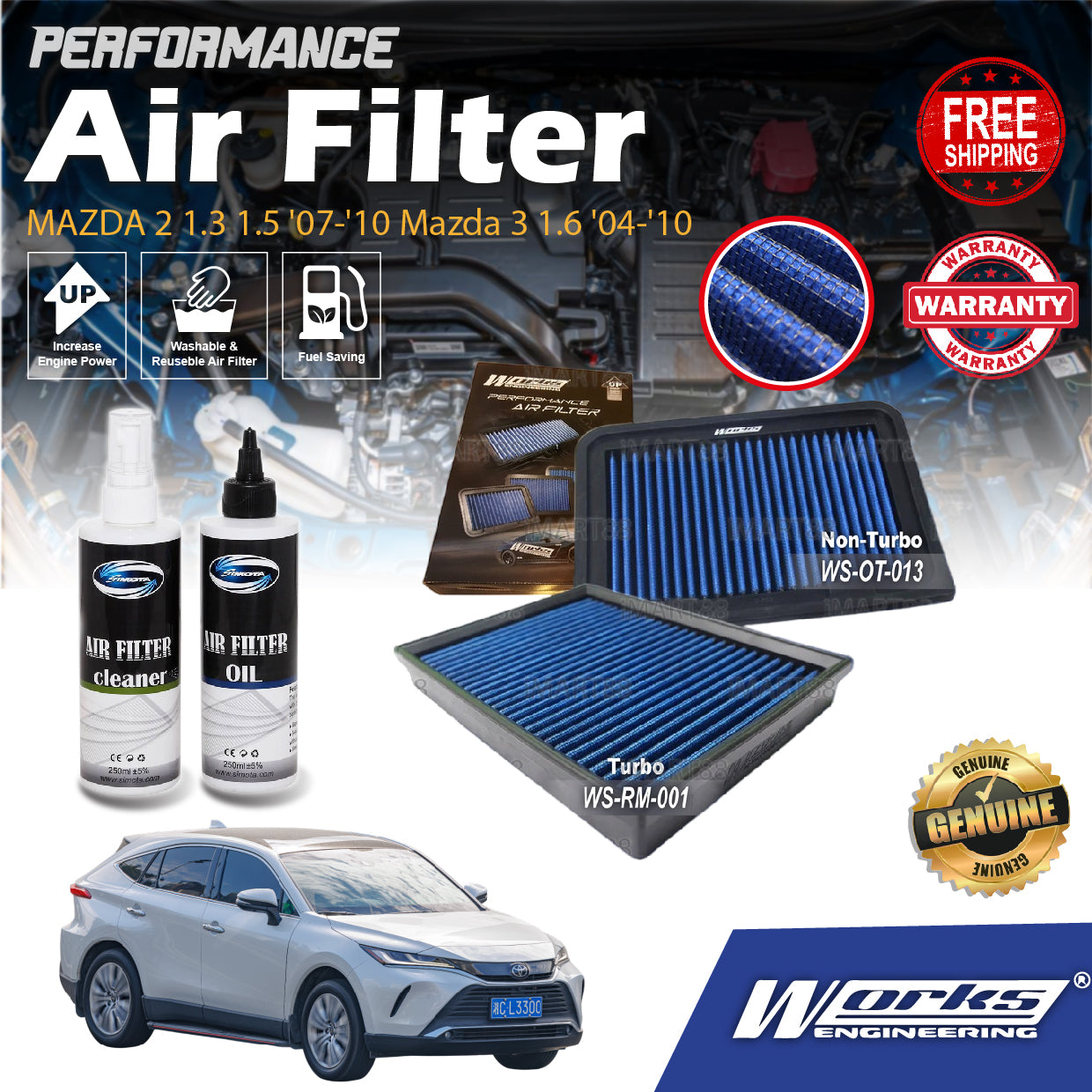 Works Engineering Drop In Air Filter Toyota Harrier XU60 '13-'21 Turbo Non-turbo Element Enjin Engin Penapis Udara