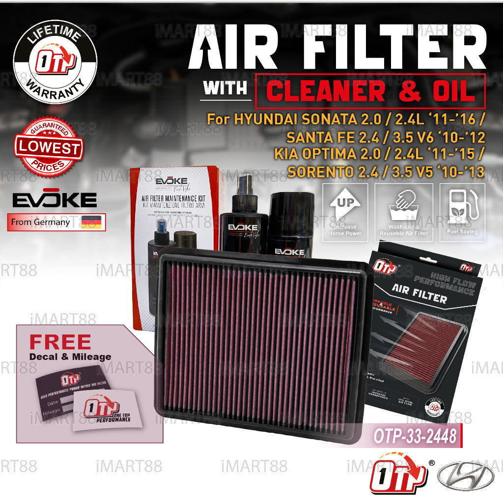 OTP Drop In Air Filter Performance Hyundai Sonata SANTA FE KIA Optima Sorento Element Enjin Engin Penapis '10-'16