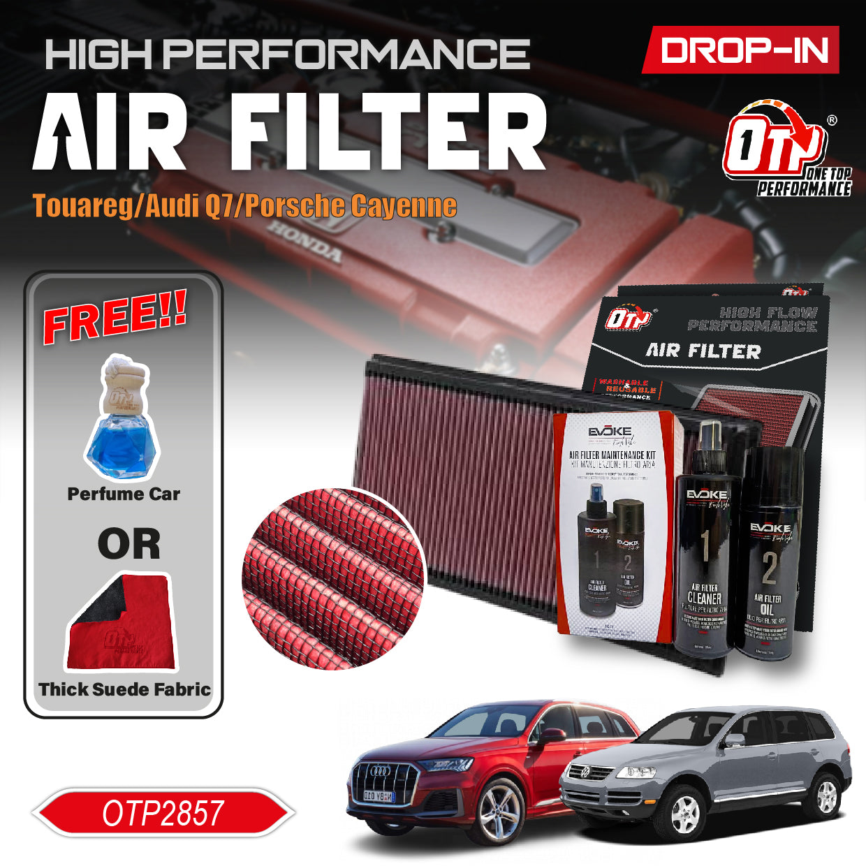 OTP Performance Drop In Air Filter Porsche Cayenne 03-14 Audi Q7 VW Touareg TT Range Rover 33-2857 Penapis Enjin