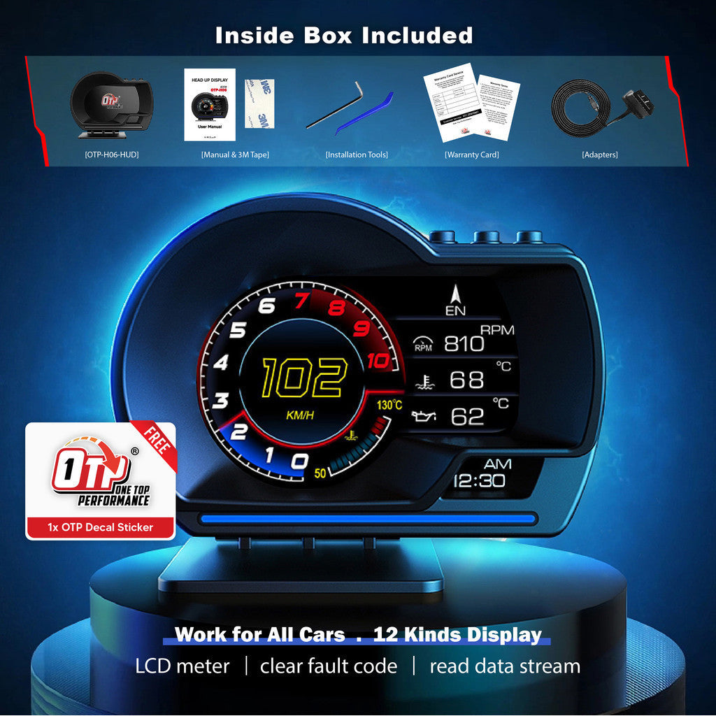 OTP-H024 H06+ OBD2 Meter Speedometer Gauge P24 P6 HUD WaterTemp Turbo Proton Honda Perodua Toyota Nissan Mitsubishi Myvi