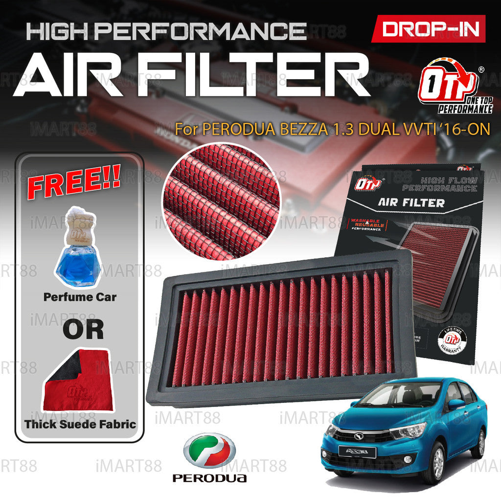 OTP Washable Drop In Air Filter Performance Perodua Perodua BEZZA 1.3 Dual VVTI 16-ON Element Enjin Engin Penapis