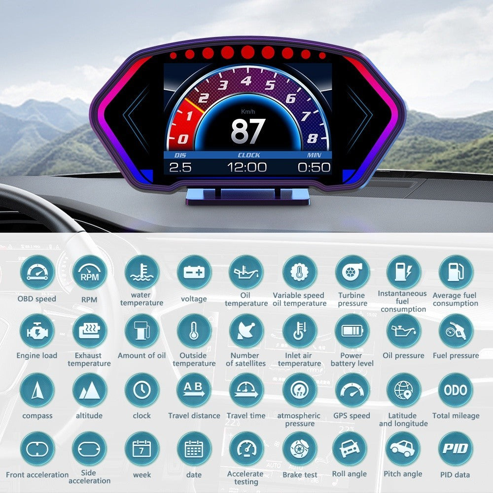 OTP-H024 P3 OBD2 Meter Gauge Meter Car GPS Alarm Speed Head-Up LCD display Water temp RPM Turbo Boost HUD engine status