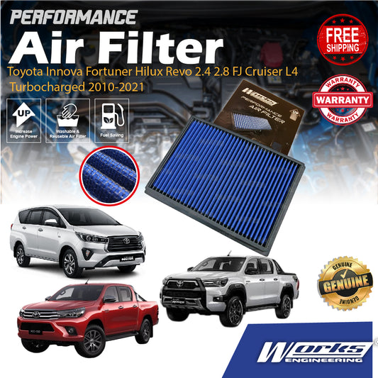 Toyota Innova Fortuner Hilux Revo 2.4 2.8 FJ Cruiser Works Engineering Drop In Air Filter Turbocharged 2010-2021 Perform