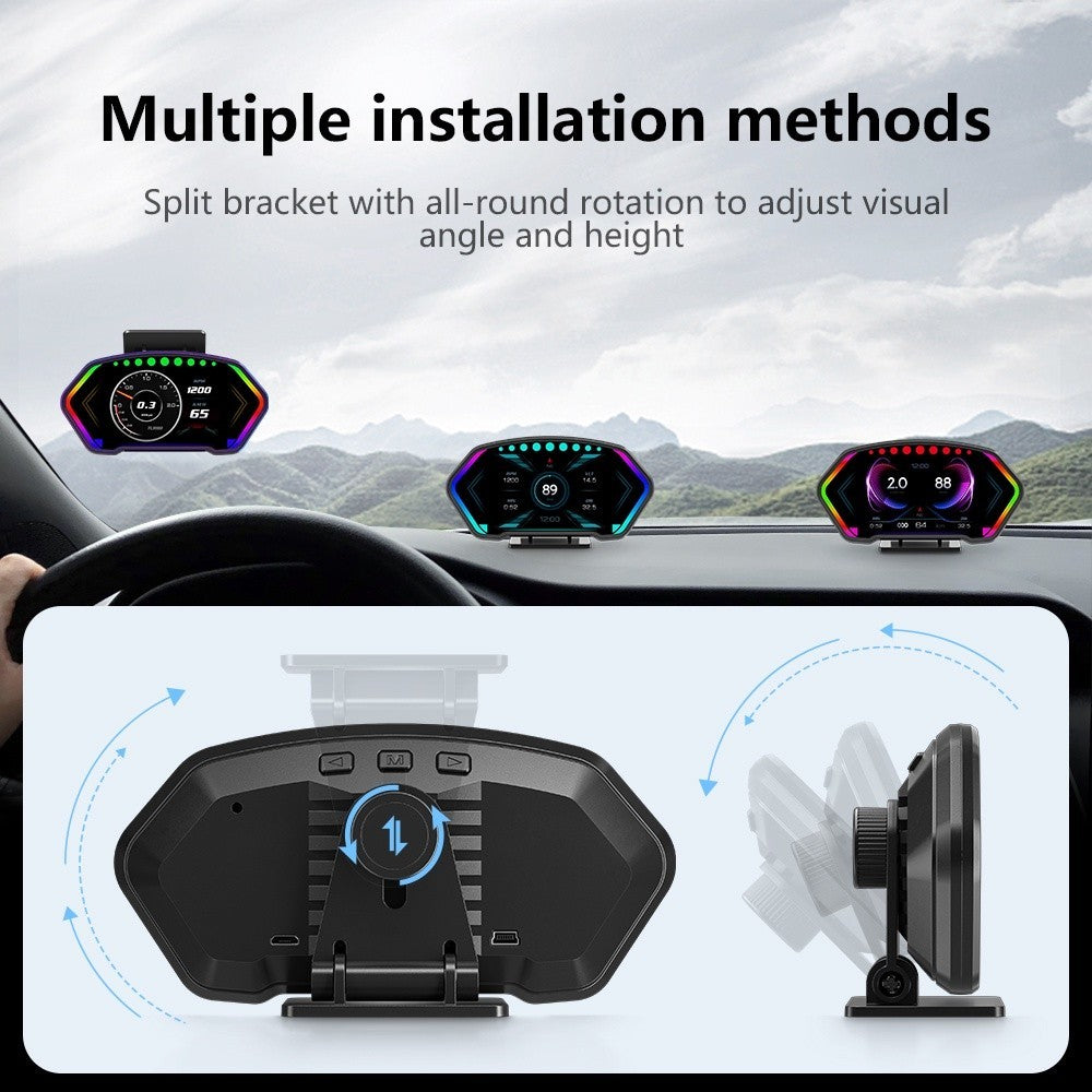 OTP-H024 P3 OBD2 Meter Gauge Meter Car GPS Alarm Speed Head-Up LCD display Water temp RPM Turbo Boost HUD engine status