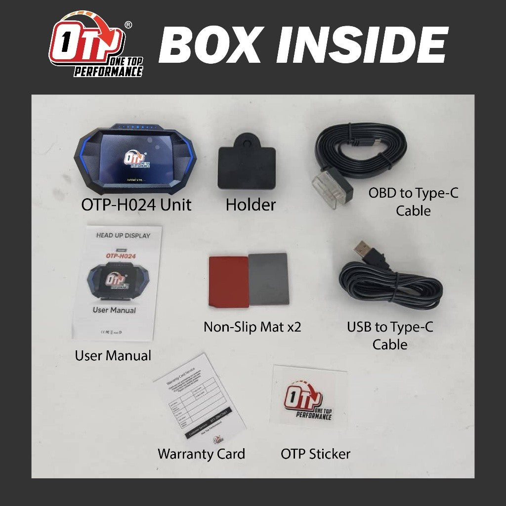 OTP-H024 OBD2 Meter Speedometer Gauge P24 HUD Water Temp Turbo Toyota Honda Perodua Myvi Old Viva Avanza Old Proton Axia