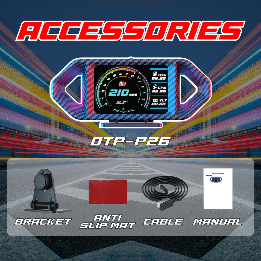 OTP P26 OBD2 Meter Gauge Speedometer Car GPS Alarm Speed Gauge display Hud Water temp RPM Turbo Boost HUD
