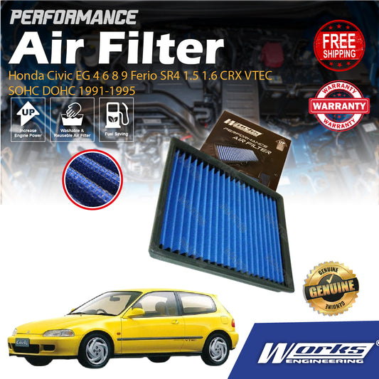 Works Engineering Air Filter Honda Civic EG 4 6 8 9 Ferio SR4 1.5 1.6 CRX VTEC SOHC DOHC 1991-1995 Filter Cleaner Oil