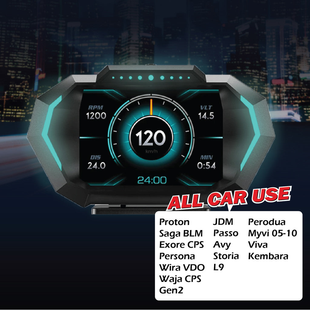 OTP-H024 OBD2 Meter Speedometer Gauge P24 HUD Water Temp Turbo Toyota Honda Perodua Myvi Old Viva Avanza Old Proton Axia