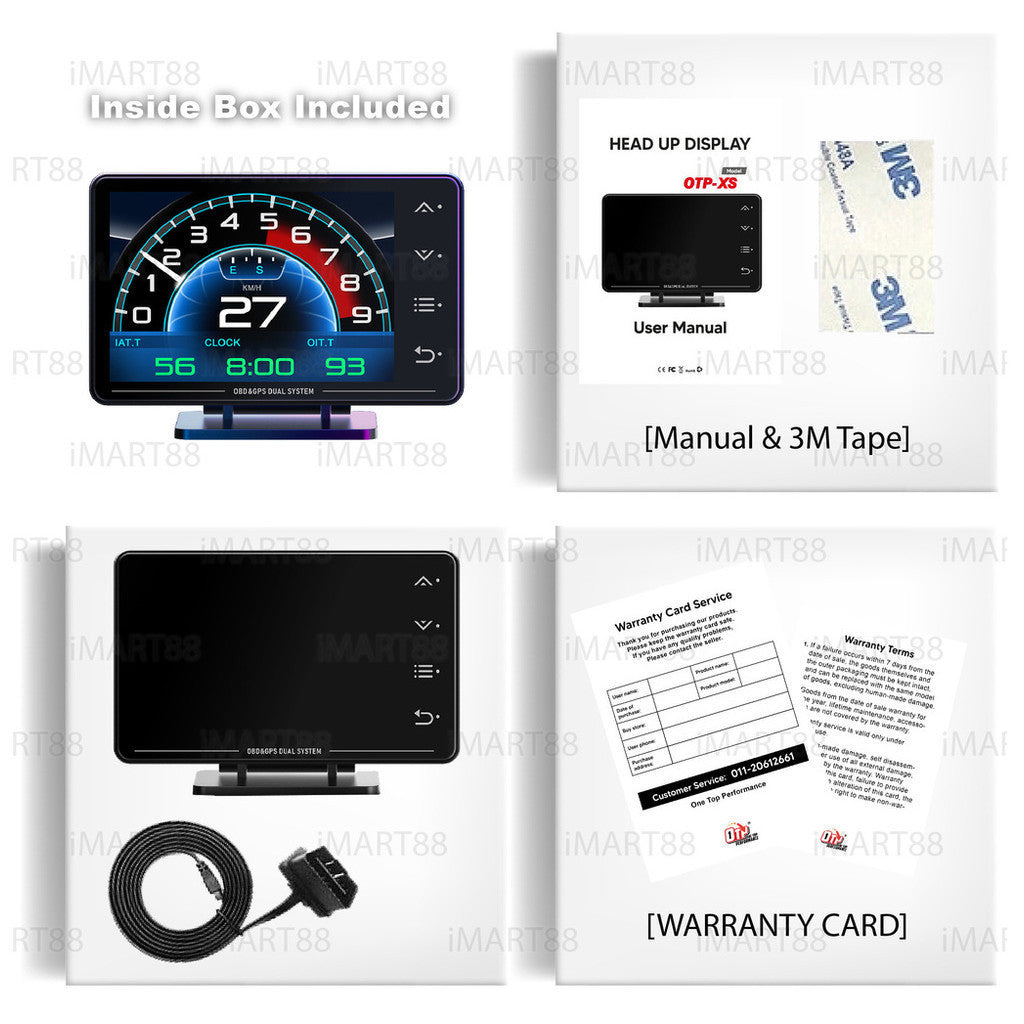 OTP-XS Perodua Alza Myvi OBD OBD2 Meter Gauge Car GPS Alarm Speed display Hud Water temp RPM Turbo Boost HUD