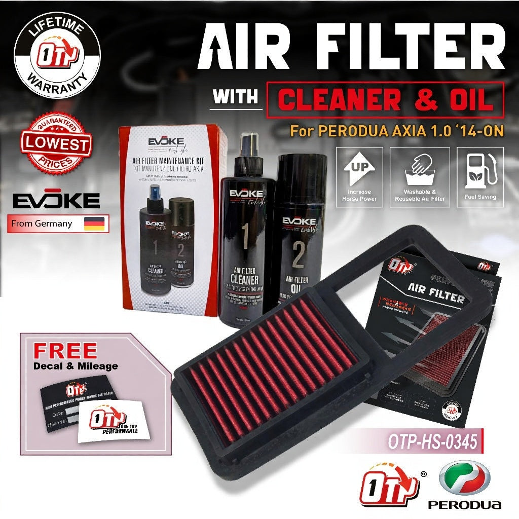 OTP Washable Drop In Air Filter High Performance Perodua AXIA 1.0 14-ON Element Enjin Engin Penapis Cleaning Kit