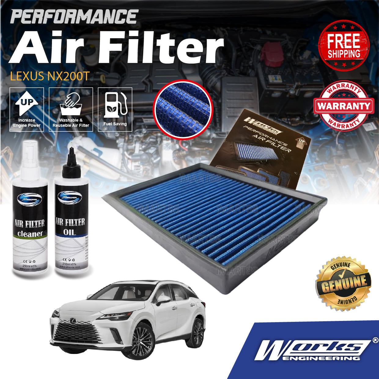Works Engineering Drop In Air Filter LEXUS NX200T '15-ON Element Enjin Engin Penapis Udara WS-RM-001 Cleaner Oil