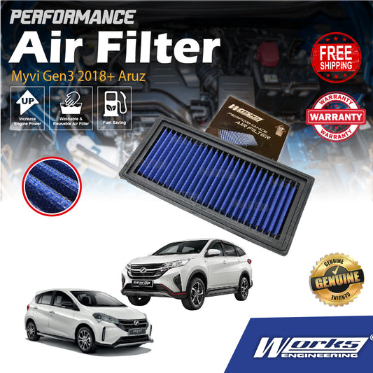 Perodua New Myvi Gen3 2018+ Aruz Toyota Vios NCP150 Yaris  Rush Works Engineering Drop In Air Filter Enjin Engine OT-021
