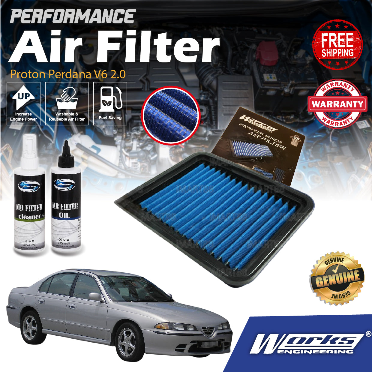 Proton Perdana V6 2.0 Perdana 2.0 L4 Air Filter Works Engineering Drop In Performance Penapis ADD HP+ Washable Udara