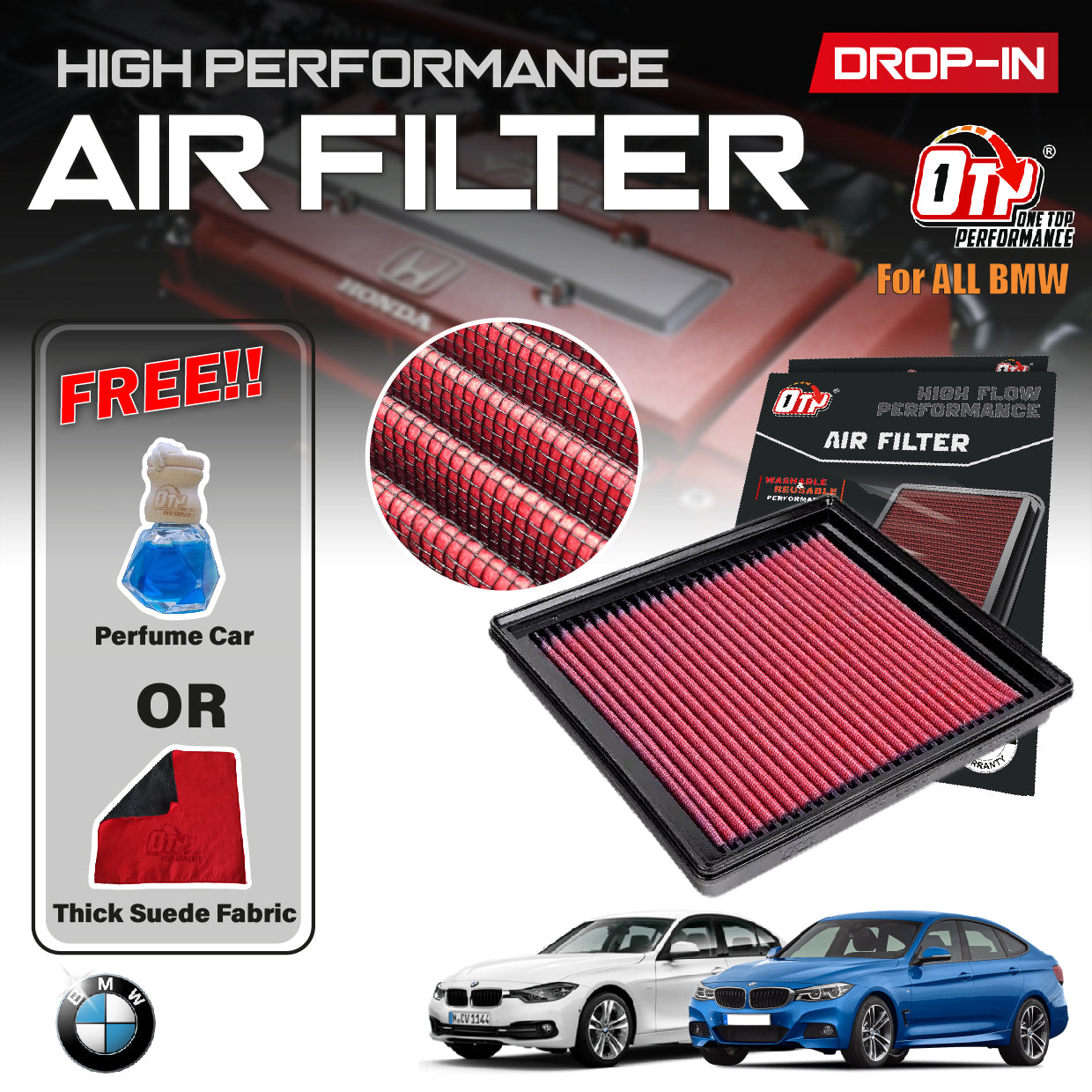 OTP Drop In Air Filter BMW 1 2 3 4 SERIES GT 428i 316i F20 F25 F30 F31 F36 Performance Engine 13718507320 LX2077
