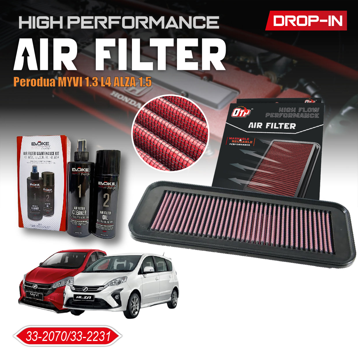 WASHABLE DROP IN AIR FILTER MYVI 1.3 L4 ALZA 1.5 ELEMENT ENJIN PENAPIS CLEANING