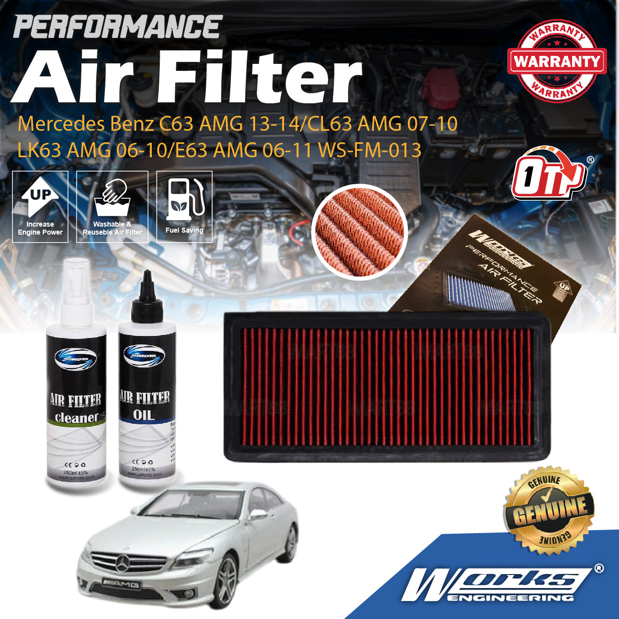 Works Engineering Air Filter For Mercedes Benz C63 AMG 13-14/CL63 AMG 07-10 CLK63 AMG 06-10/E63 AMG 06-11 WS-FM-013