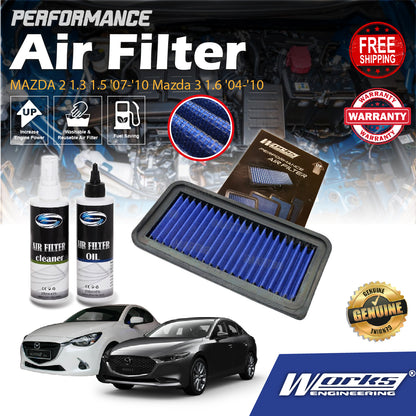 Works Engineering Drop In Air Filter MAZDA 2 1.3 1.5 '07-'10 Mazda 3 1.6 '04-'10 Element Enjin Engin WS-OMA-003