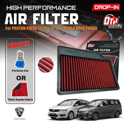 OTP Washable Drop In Air Filter Proton SUPRIMA S PREVE CFE EXORA BOLD 1.6L Turbo Engine Enjin Performance