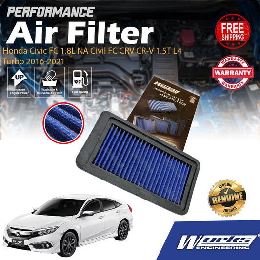 Works Engineering Air Filter Honda Civic FC 1.8L NA Civil FC CRV CR-V 1.5T L4 Turbo 2016-2021 Cleaner Oil