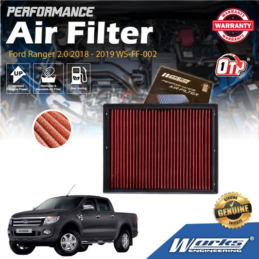 Works Engineering Air Filter Washable Suitable For Ford Ranger 2.0 2018 - 2019 WS-FF-002 (Red)