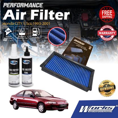 Works Engineering Drop In Air Filter Honda CITY 1.5cc 1993-2001 Element Enjin Engin Penapis Cleaning Oil