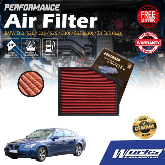 Works Engineering Air Filter Washable Suitable For BMW E60 520 523 525 530 E63 630 Z4 E85 3.2 Penapis Udara WS-FB-010