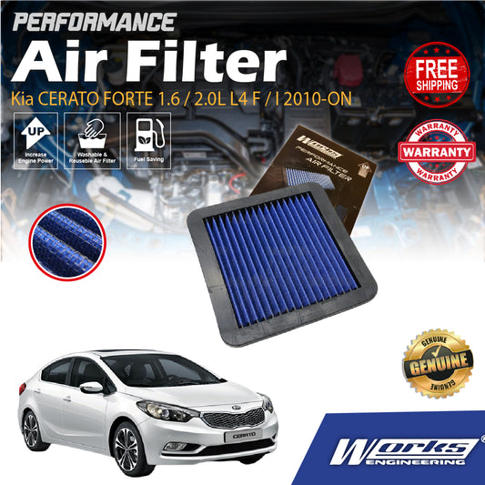 Works Engineering Drop In Air Filter Kia CERATO FORTE 1.6 / 2.0L L4 F / I 2010-ON Element Enjin Engin Penapis Cleaning