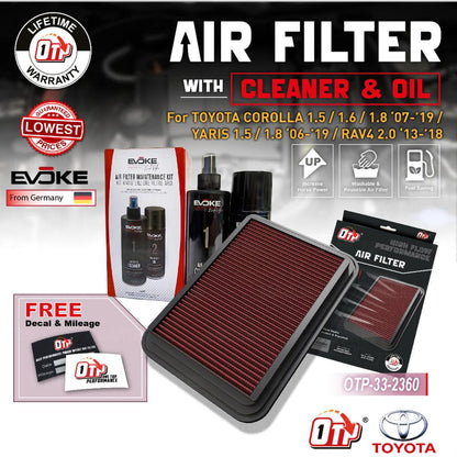 OTP Toyota VIOS NCP93 WISH SEPET ALTIS ZZE142 RAV4 VOXY NOAH 07-13 Drop In Air Filter Performance 07-13