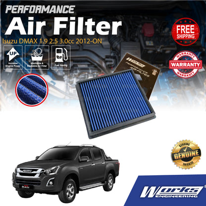 Works Engineering Drop In Air Filter Isuzu DMAX 1.9 2.5 3.0cc 2012-ON Element Enjin Engin Penapis Cleaning