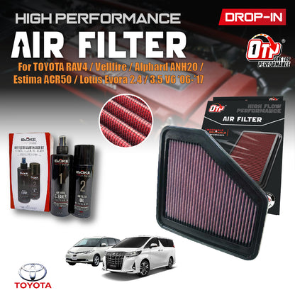 OTP Toyota RAV4 Vellfire Alphard ANH20 Estima ACR50 Lotus Evora 2.4 3.5cc Drop In Air Filter Performance 06-17