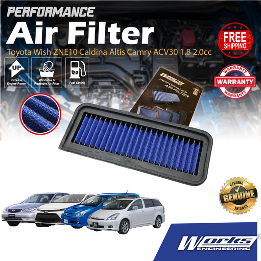 Works Engineering Drop In Air Filter Toyota Wish ZNE10 Caldina Altis Camry ACV30 1.8 2.0cc 2001- Element Enjin Engin