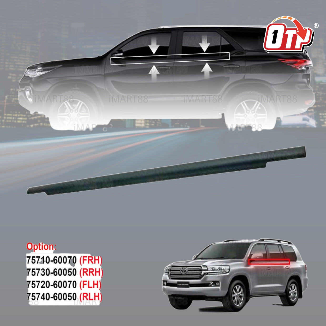 MTIS TOYOTA LAND CRUISER LC200 2008 - 2016 GLASS DOOR MOULDING BLACK SEAL RUBBER OUTER STRIP WINDOW GETAH LUAR TINGKAP