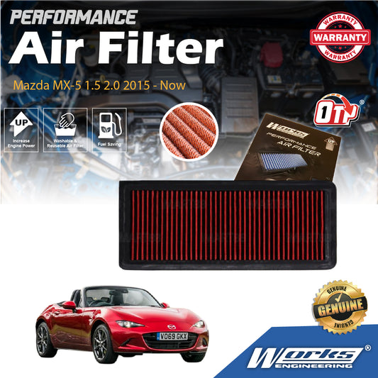 Works Engineering Air Filter Washable Suitable For Mazda MX-5 1.5 2.0 2015 - Now WF-OM-015 (Red)