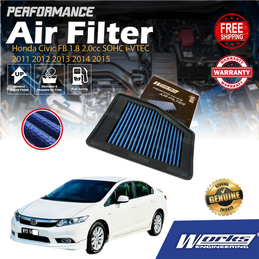 Works Engineering Air Filter Honda Civic FB 1.8 2.0cc SOHC i-VTEC 2011 2012 2013 2014 2015 Filter Cleaner Oil