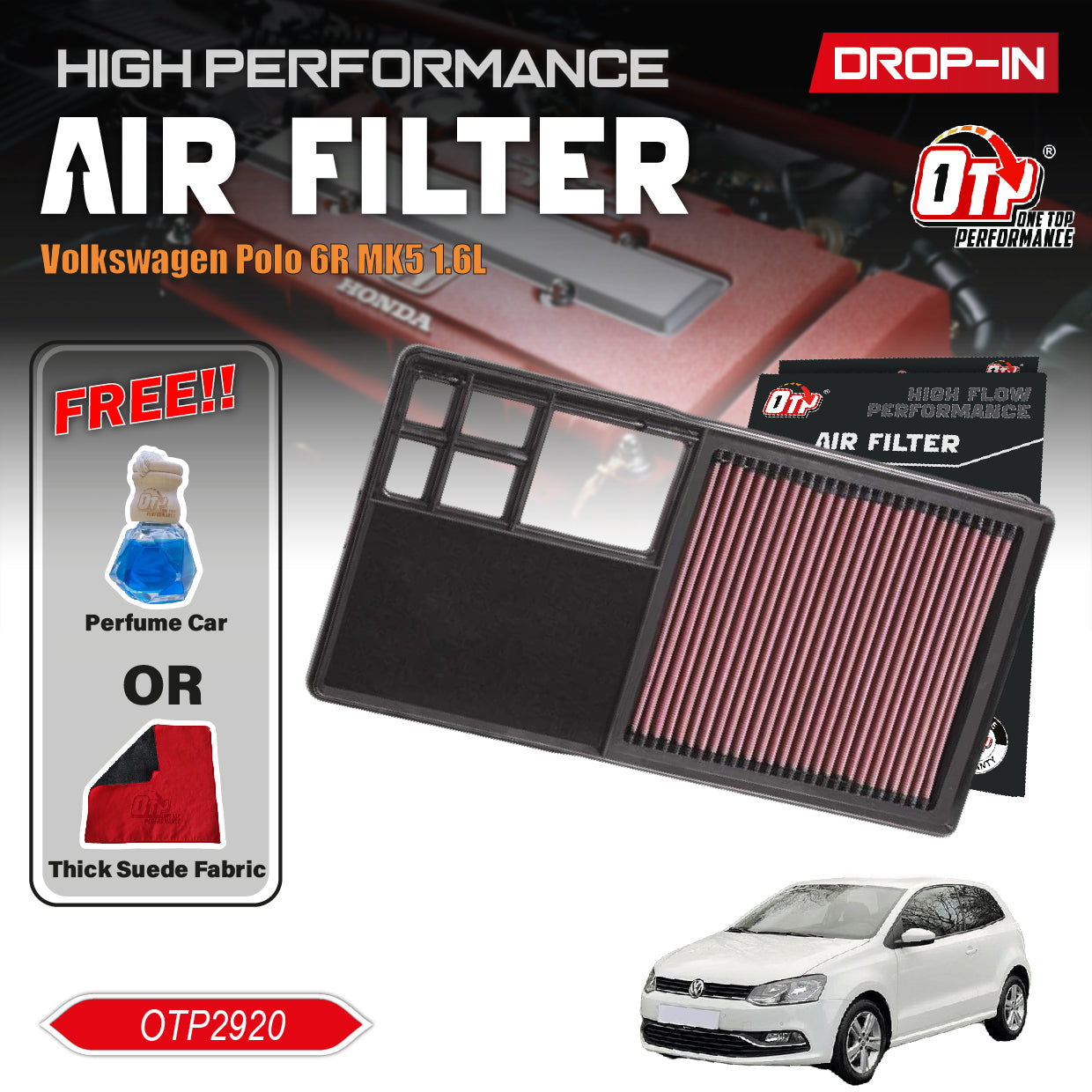 OTP Performance Drop in Air Filter Volkswagen Polo 6R MK5 1.6L 33-2920 Penapis Udara Enjin Kereta