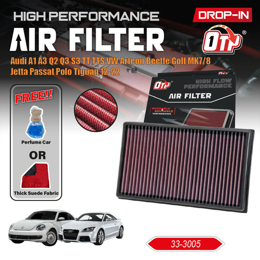 OTP Performance Drop in Air Filter Audi A1 A3 Q2 Q3 S3 TT TTS VW Arteon Beetle Golf MK7/8 Jetta Passat Polo Tiguan 12-22