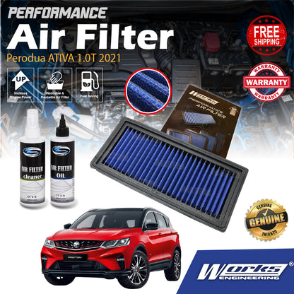 Works Engineering Drop In Air Filter Perodua ATIVA 1.0T 2021 New Alza Toyota Veloz Element Enjin Penapis Performance