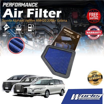 Works Engineering Drop In Air Filter Toyota Alphard Vellfire ANH20 2008+ Estima ACR50 2.0 2.4 3.5cc 2006-2016 Element