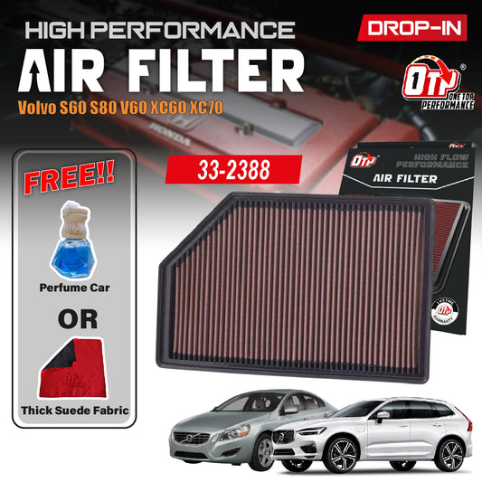 OTP Performance Drop In Air Filter 33-2388 Volvo S60 S80 V60 XC60 XC70 Washable Penapis udara Enjin Kereta
