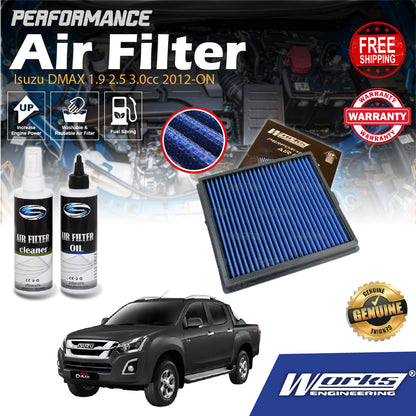 Works Engineering Drop In Air Filter Isuzu DMAX 1.9 2.5 3.0cc 2012-ON Element Enjin Engin Penapis Cleaning