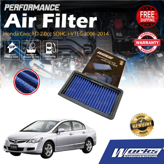 Works Engineering Air Filter Honda Civic FD 2.0cc SOHC i-VTEC 2006-2014 Filter Cleaner Oil Penapis Udara Enjin Engine